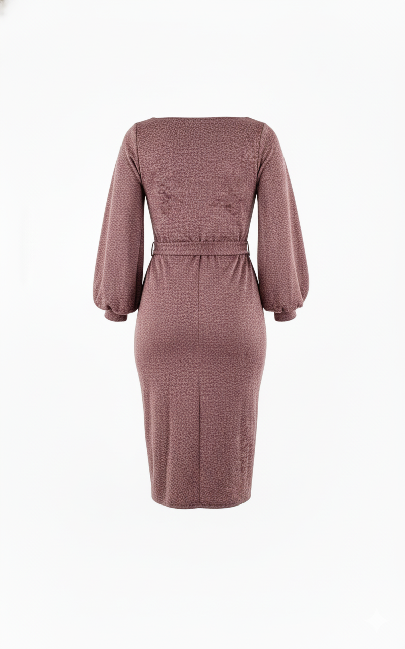 Vestido manga larga con brillo sutil que define tu cintura con elegancia relajada