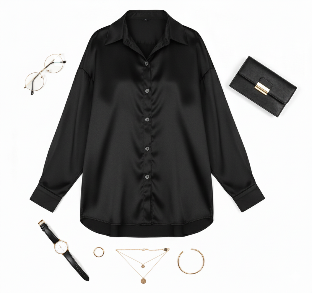Blusa oversize satinada que combina fluidez y elegancia casual
