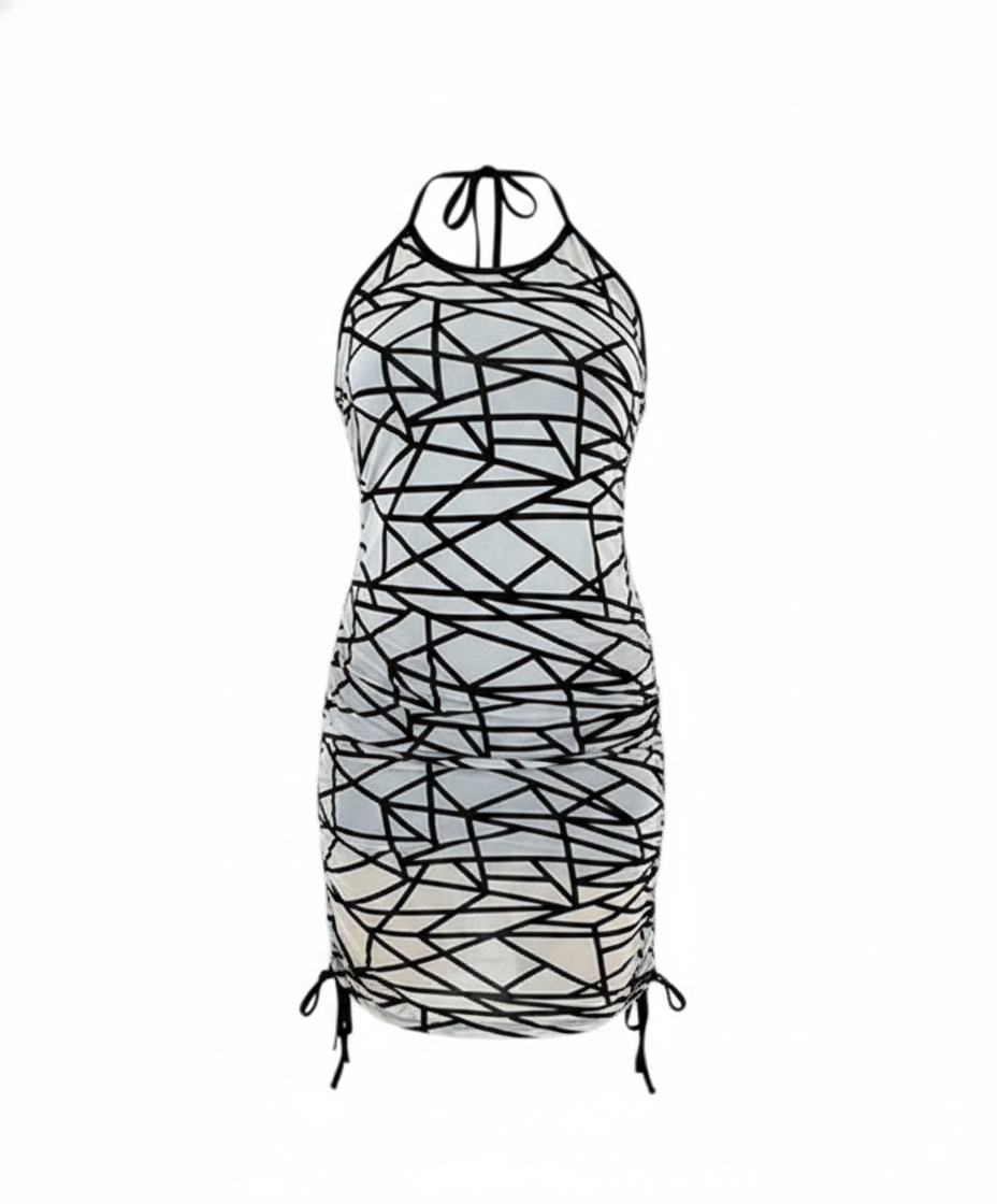Vestido corto con estampado geométrico que moldea y alarga tu silueta