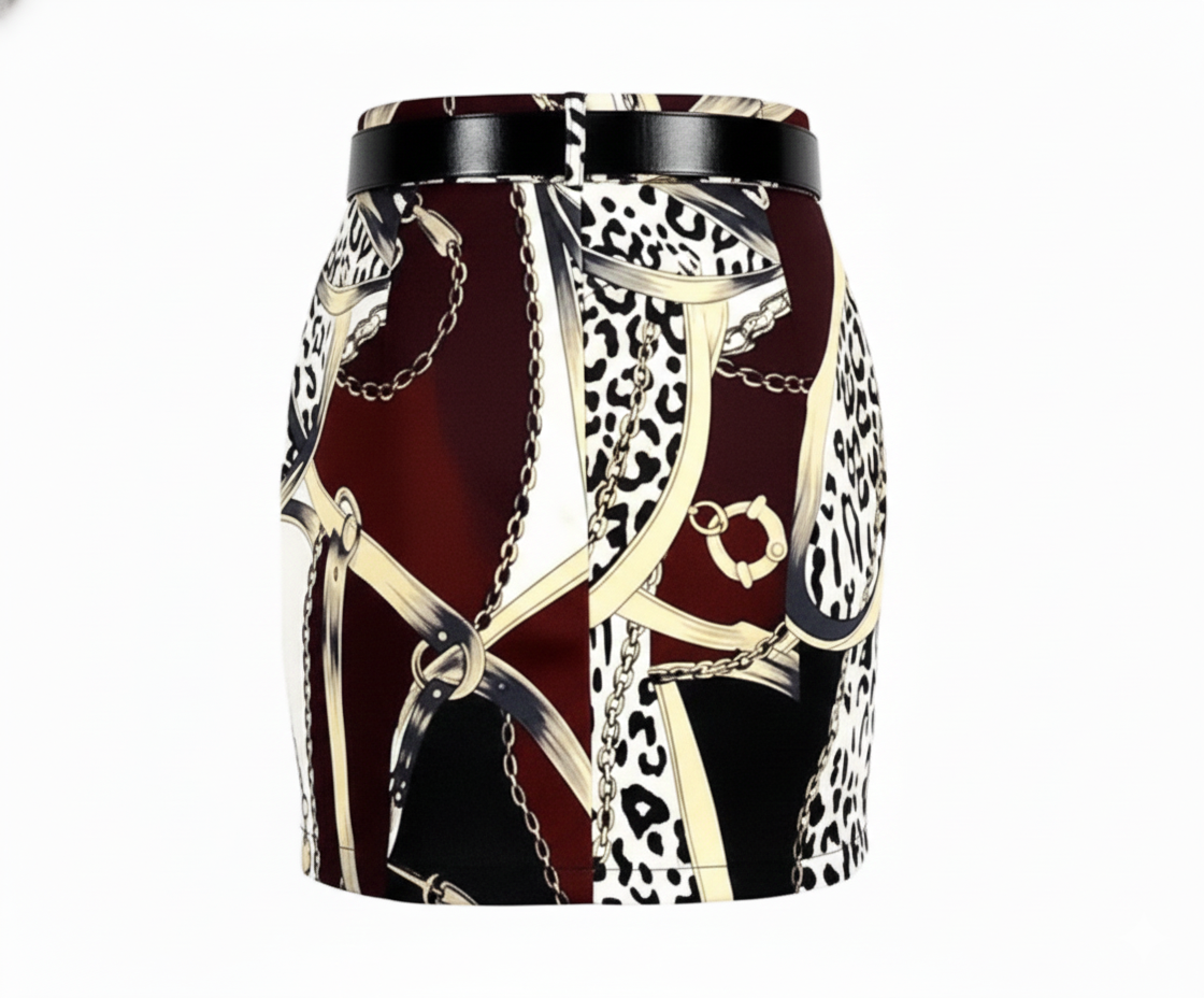 Minifalda estampada con cinturón que potencia tu estilo atrevido con elegancia