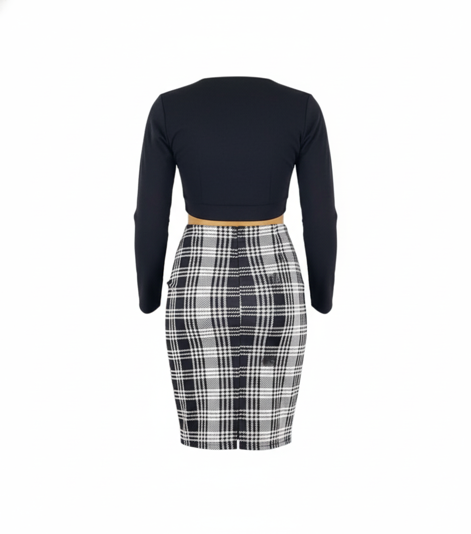 Conjunto de falda ¾ y blusa que resalta tu cintura con elegancia casual