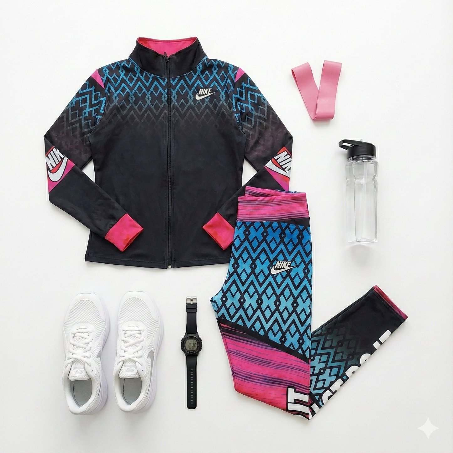 Conjunto deportivo con cremallera y estampado dinámico que potencia tu figura