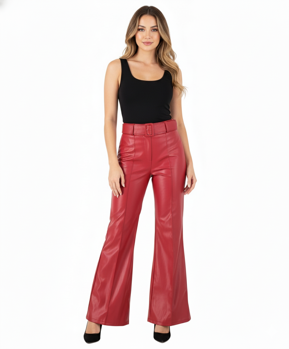 Pantalón acampanado con efecto vinilado que alarga tu silueta con estilo audaz