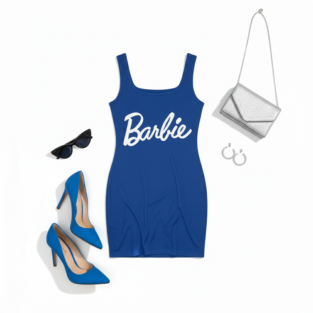 Vestido corto acanalado con estampado Barbie para un look divertido y coqueto