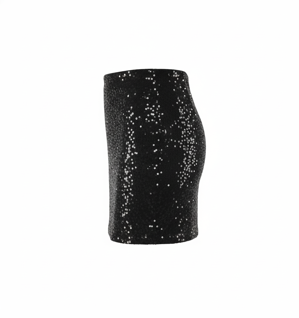 Minifalda ajustada de lentejuelas que atrae todas las miradas con su brillo