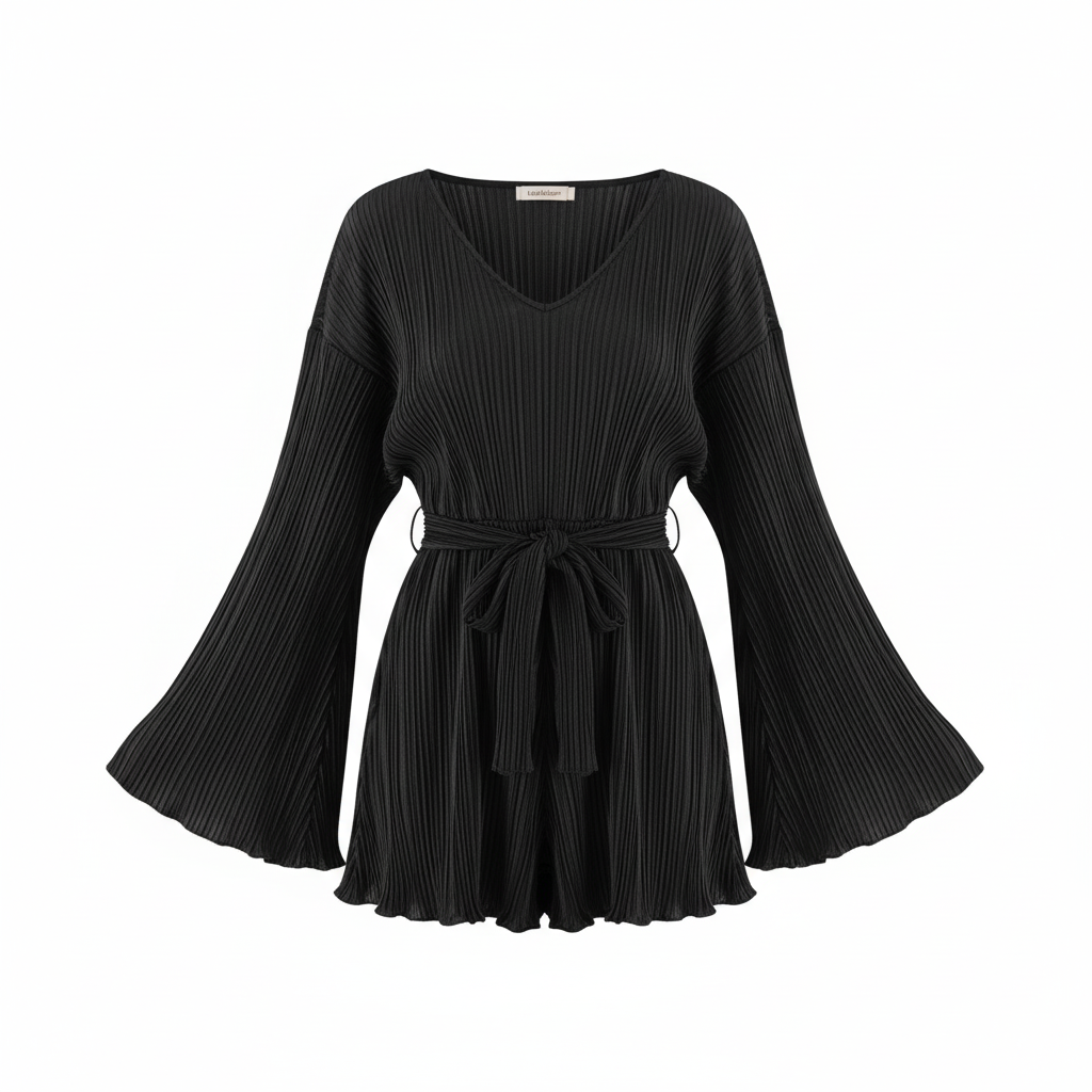 Vestido corto con caída fluida y cinturón que resalta tu silueta