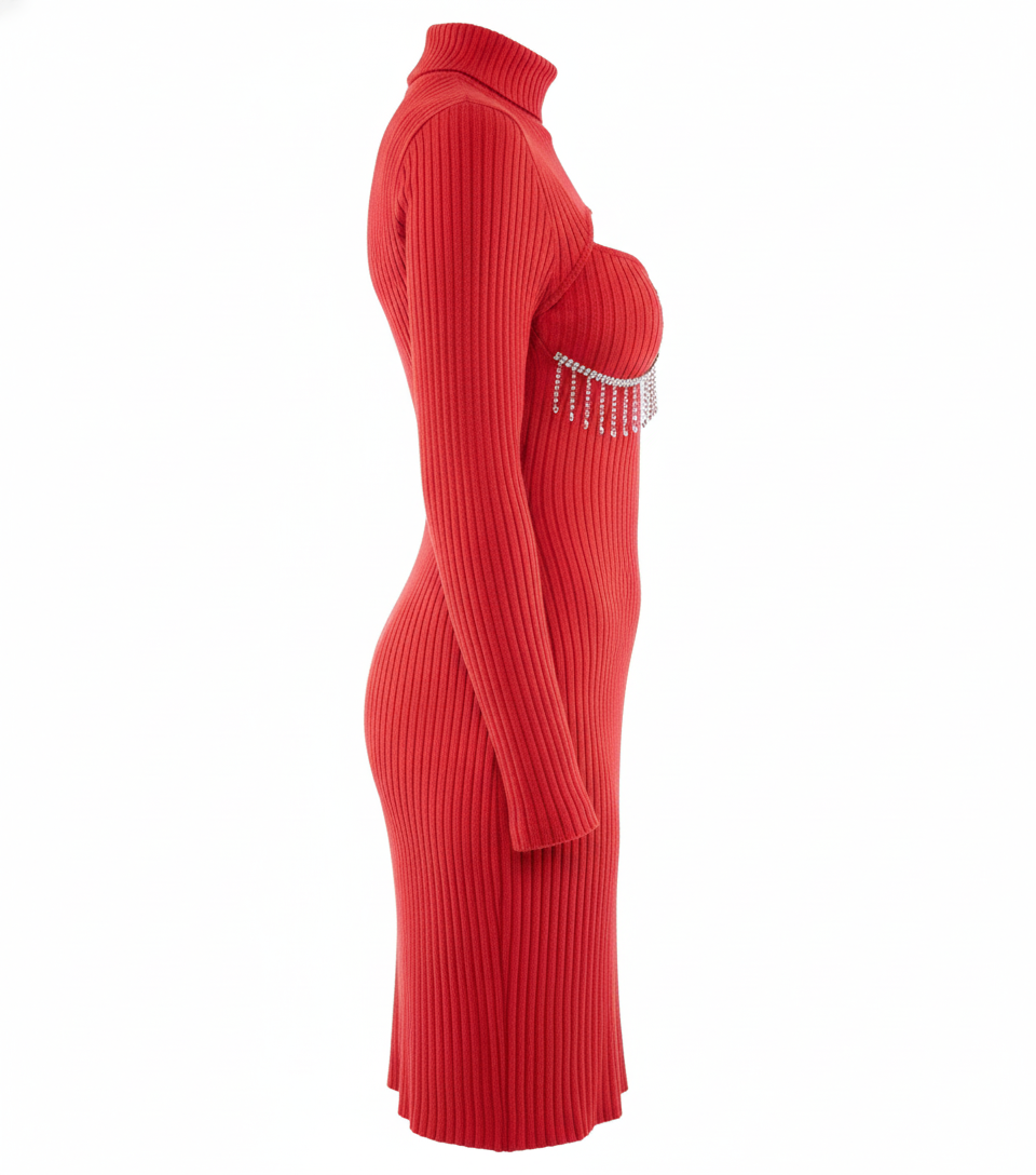 Vestido corto de punto con cristales que acentúa tu silueta con distinción