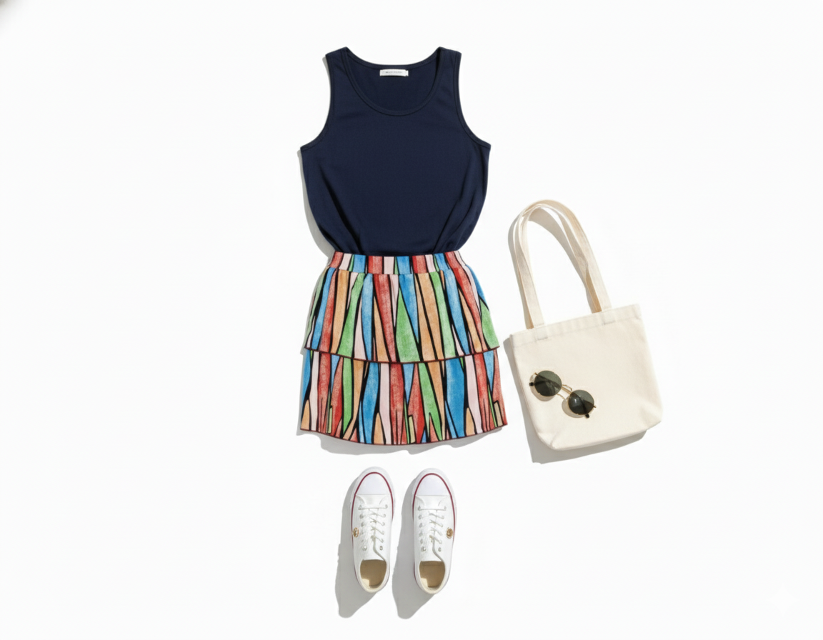 Minifalda con olanes en gajos de color que anima cualquier outfit con alegría visual