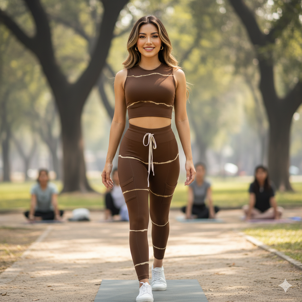 Conjunto deportivo con escote halter que moldea y estiliza al entrenar