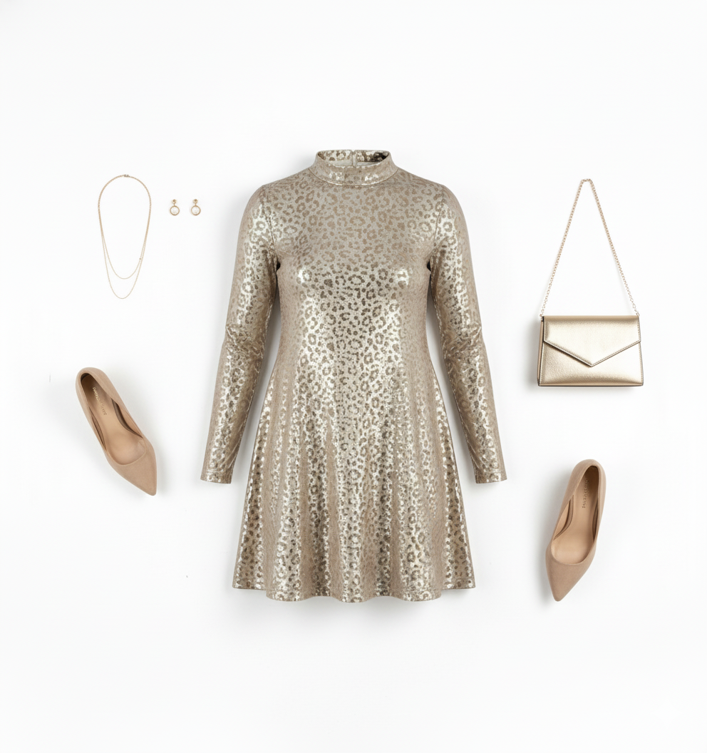 Vestido corte imperio con brillo felino que empodera tu presencia