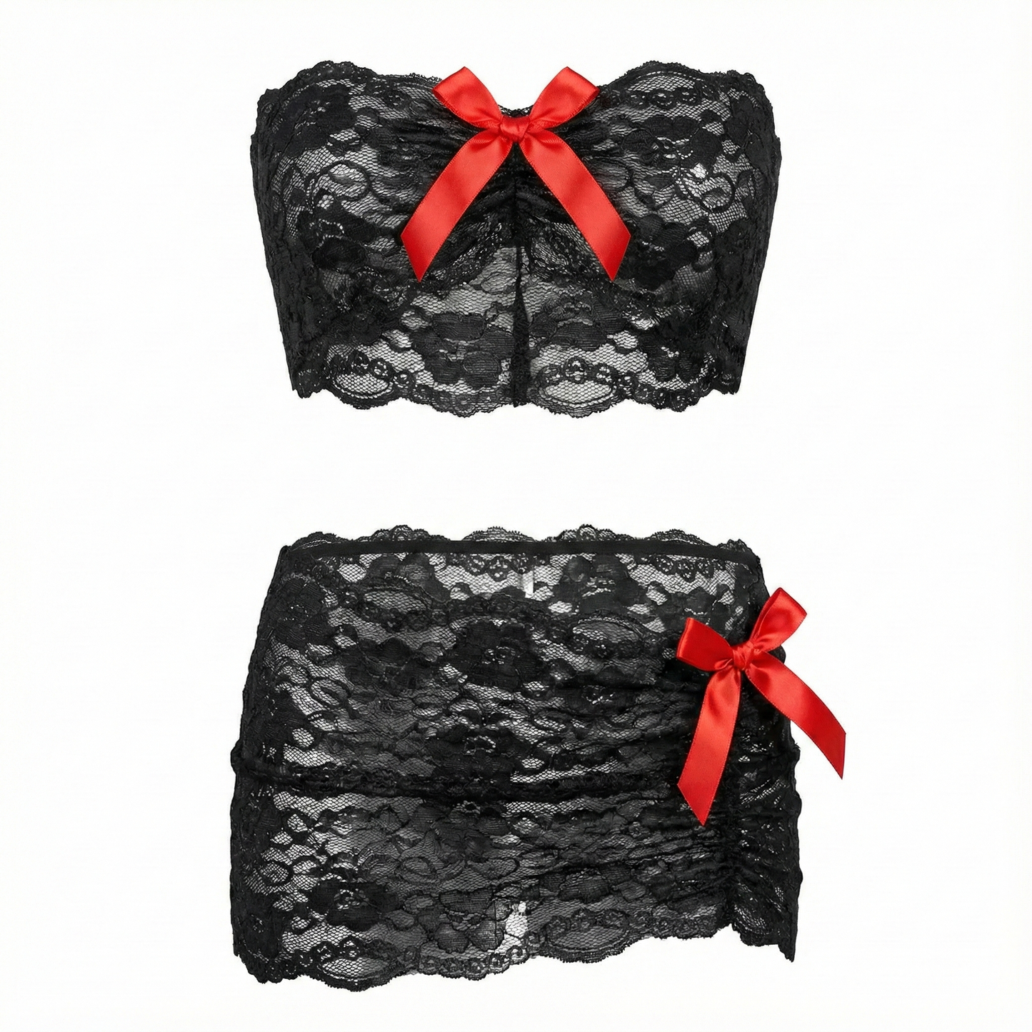 Bikini de encaje con minifalda que resalta tu feminidad juguetona