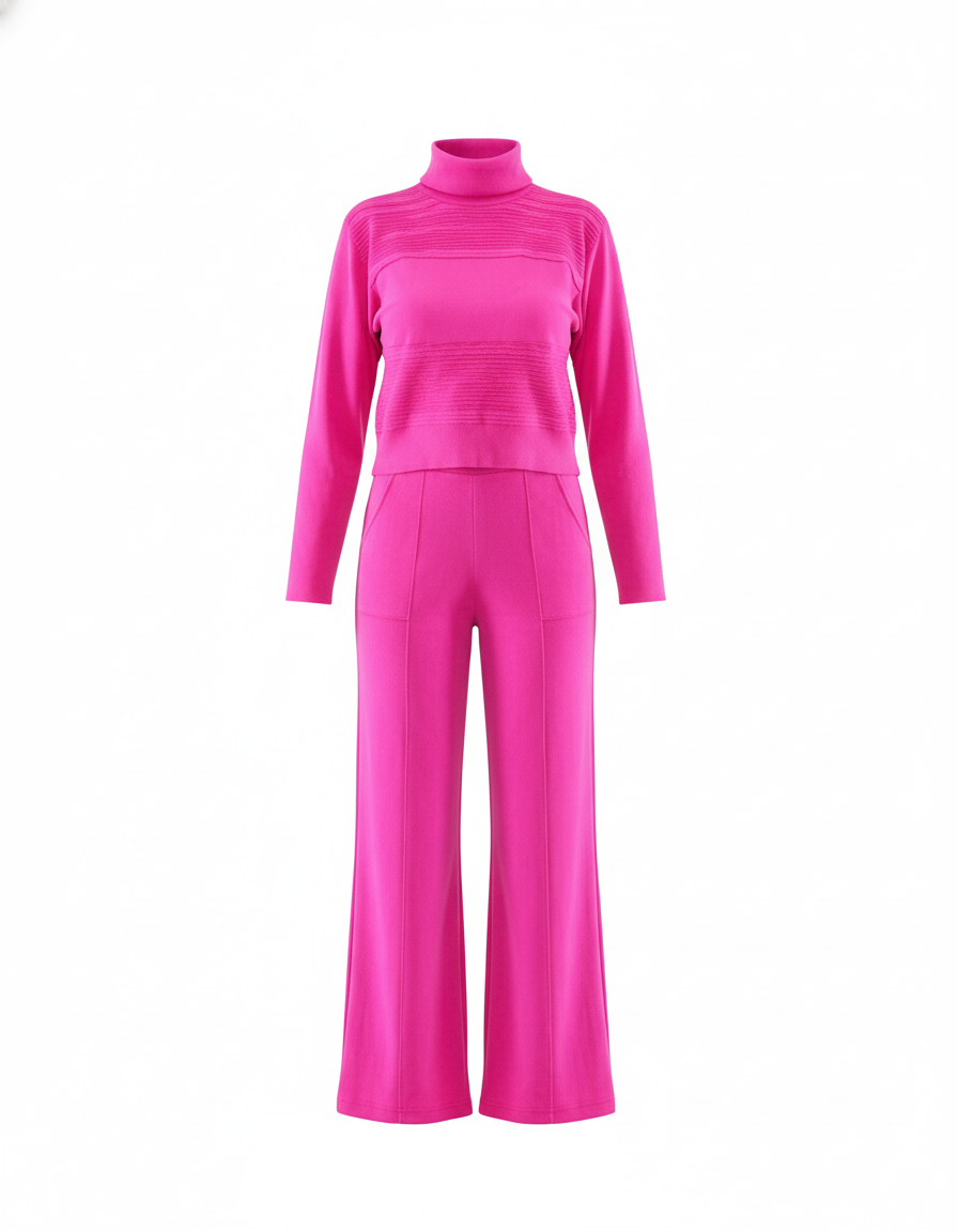 Conjunto cómodo con cuello tortuga que estiliza con textura sutil y corte relajado