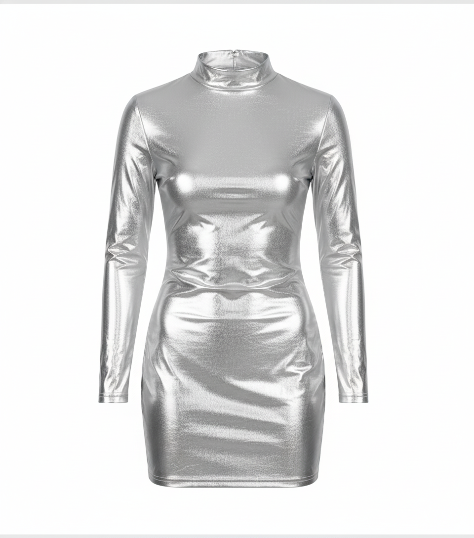 Vestido corto metálico que abraza tu silueta con poder visual