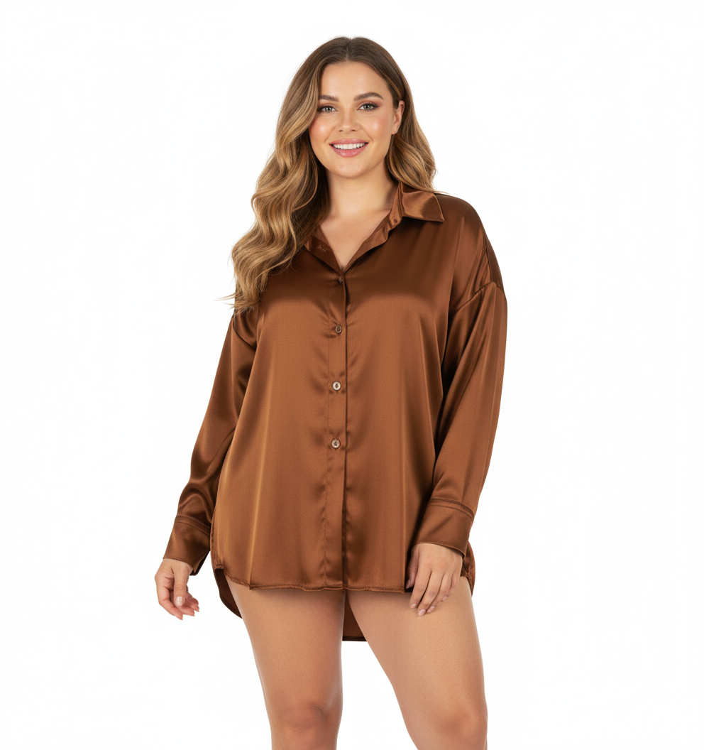Blusa oversize satinada que combina fluidez y elegancia casual