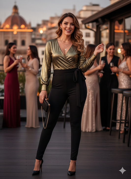 Palazzo cruzado con brillo que estiliza y roba todas las miradas