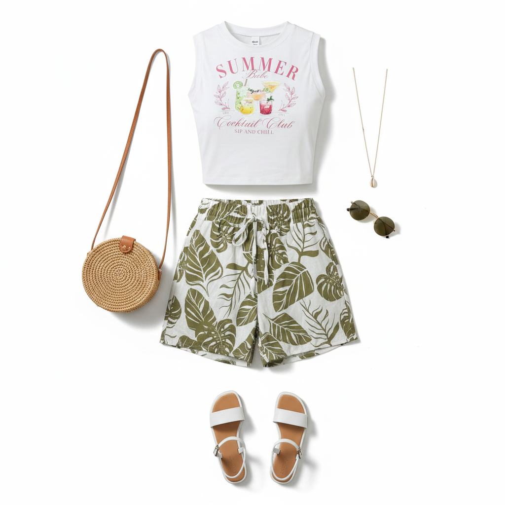 Conjunto fresco de blusa sin mangas y short estampado