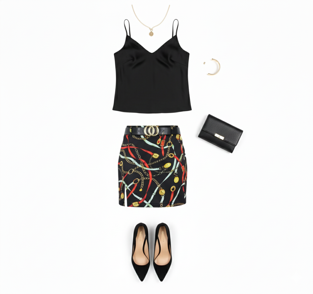 Minifalda estampada con cinturón que potencia tu estilo atrevido con elegancia