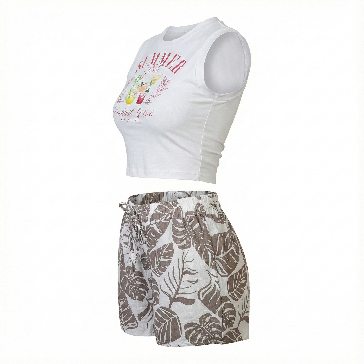 Conjunto fresco de blusa sin mangas y short estampado
