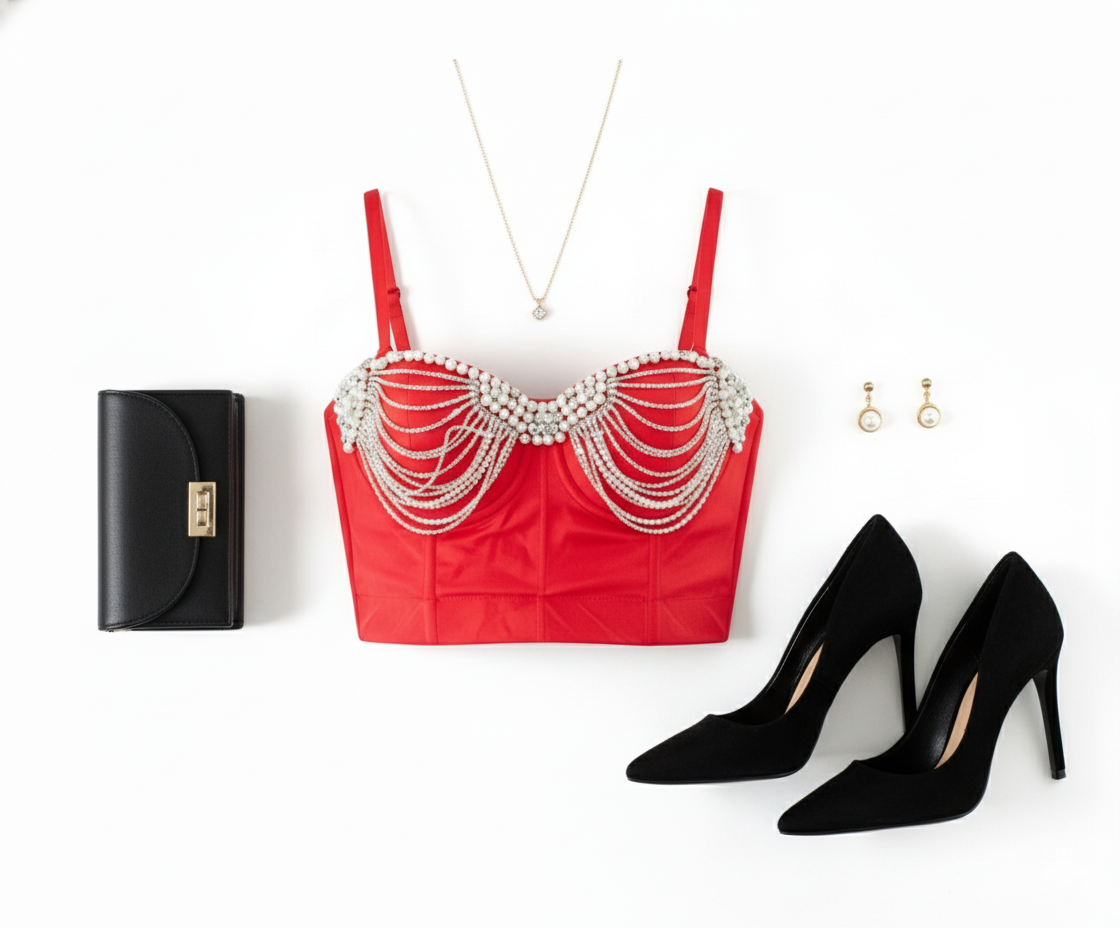 Crop top con cadenas que enmarca tu figura con audacia y brillo estructurado