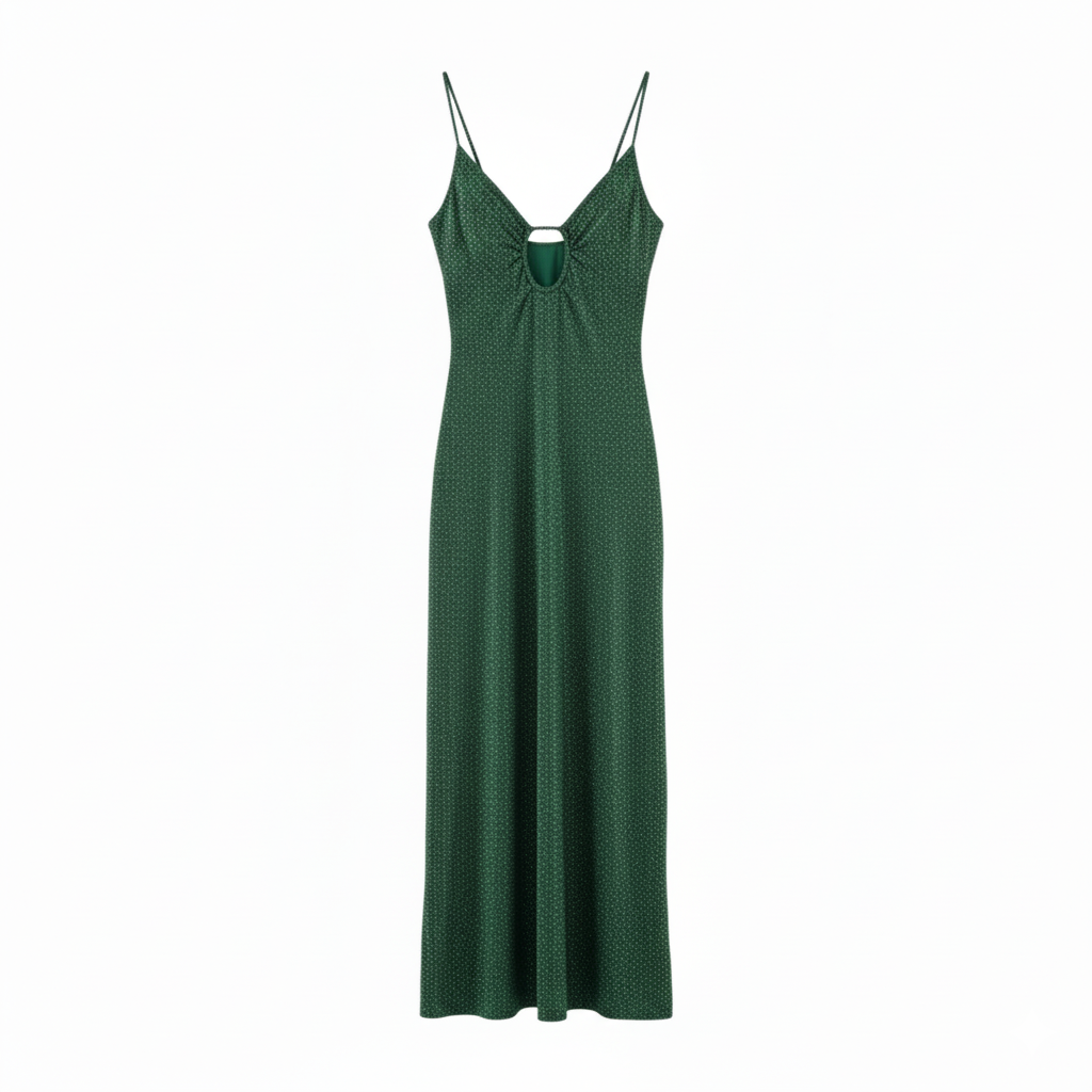 Vestido largo de tirantes con caída fluida y brillo discreto