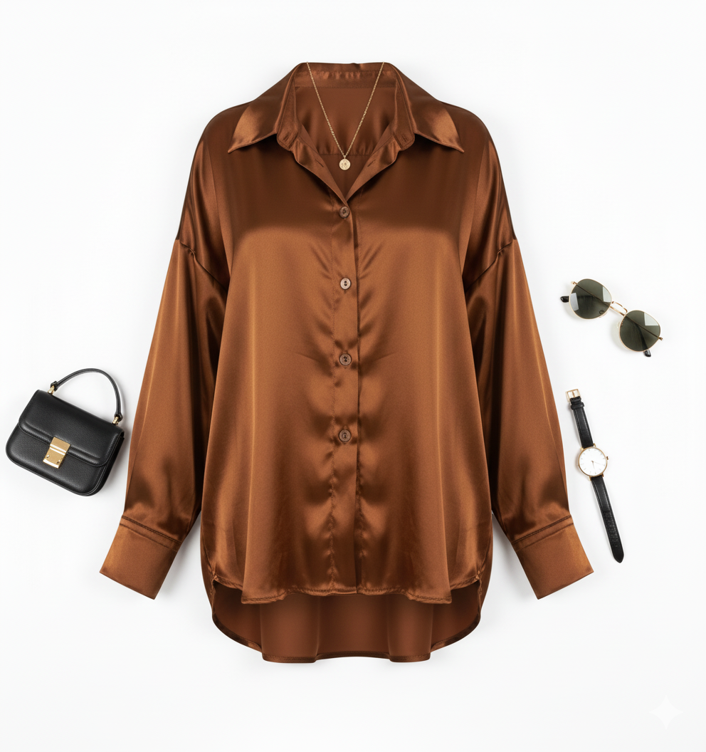 Blusa oversize satinada que combina fluidez y elegancia casual