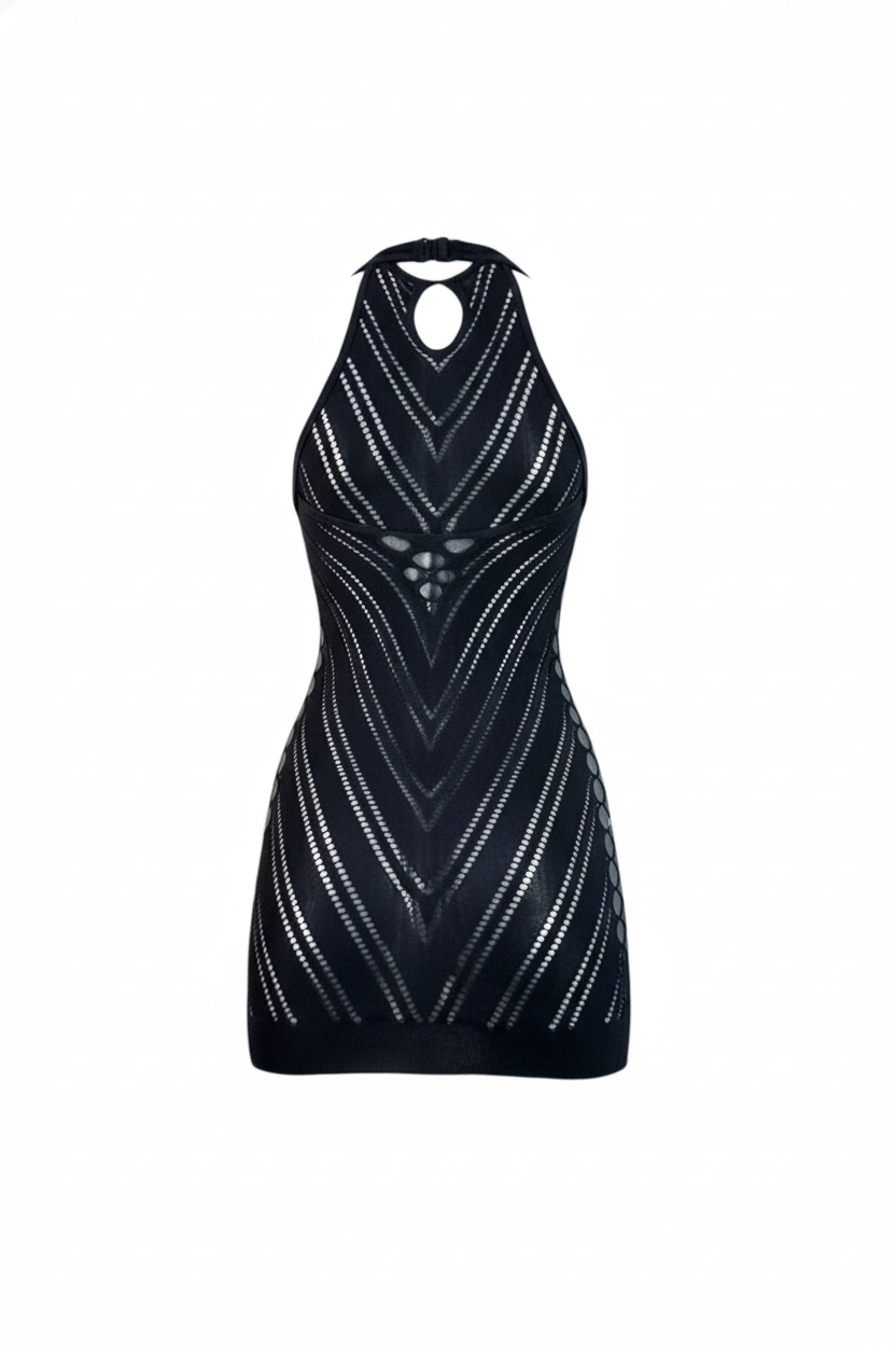 Microvestido tipo halter con escote en V que realza tu figura con poder visual