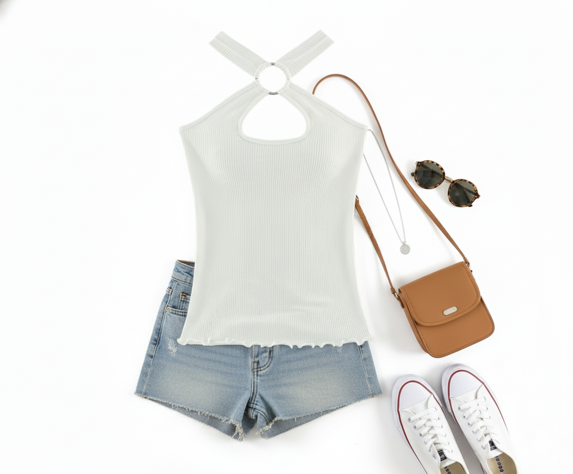 Blusa sin mangas con escote cruzado que destaca tu silueta