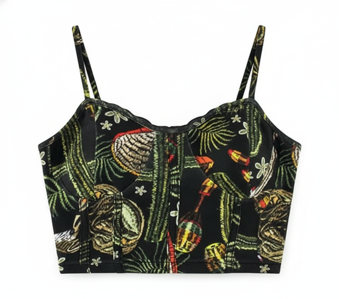 Croptop de tirantes que celebra tu figura con alegría mexicana