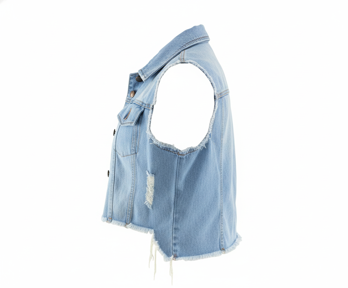 Chaleco denim con orillas rasgadas que define tu actitud casual con estilo