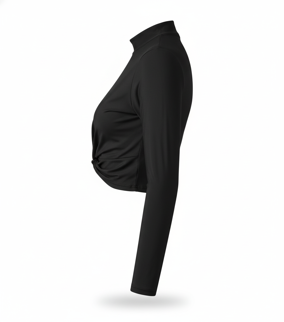 Crop top cruzado con cuello alto que realza el torso con elegancia sensual