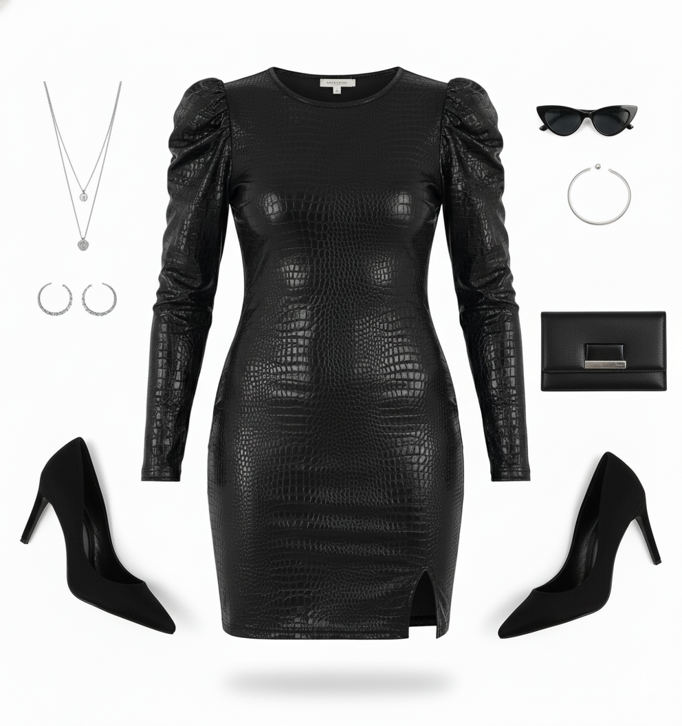 Vestido corto con textura que estiliza con fuerza visual