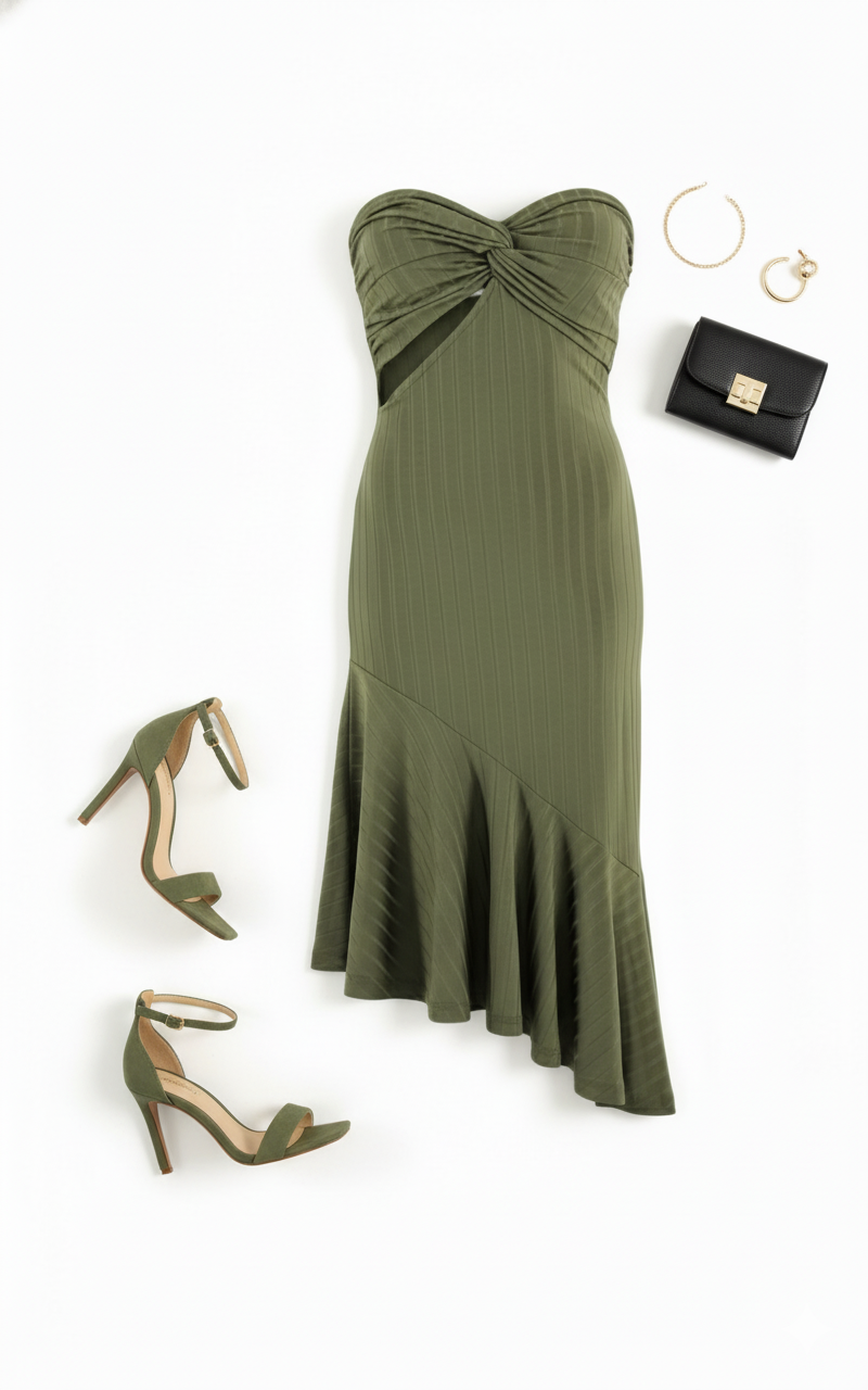 Vestido debajo de la rodilla con escote corazón que resalta tu figura con elegancia dinámica