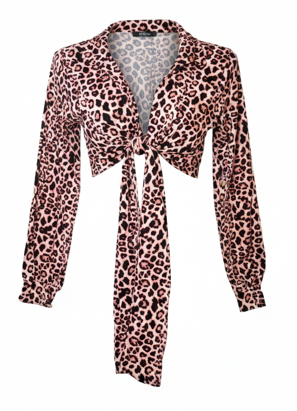 Crop top animal print cruzado que define tu cintura con audacia salvaje