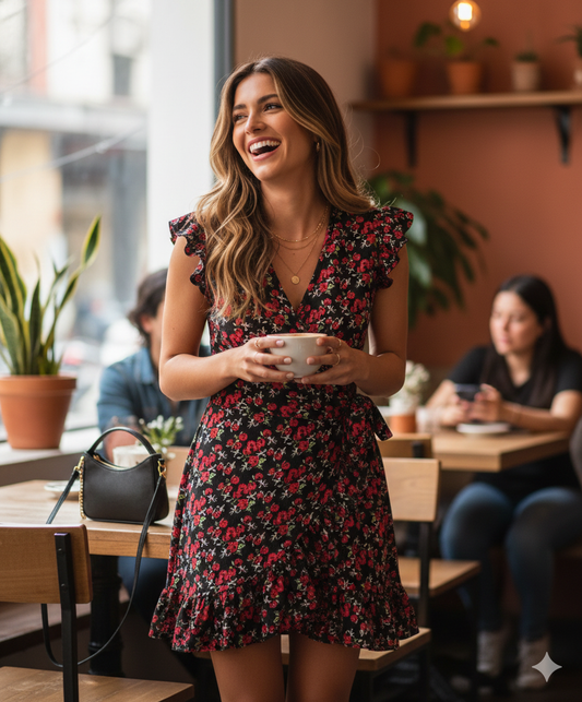Minivestido floral con cruce que acentúa tu silueta con frescura