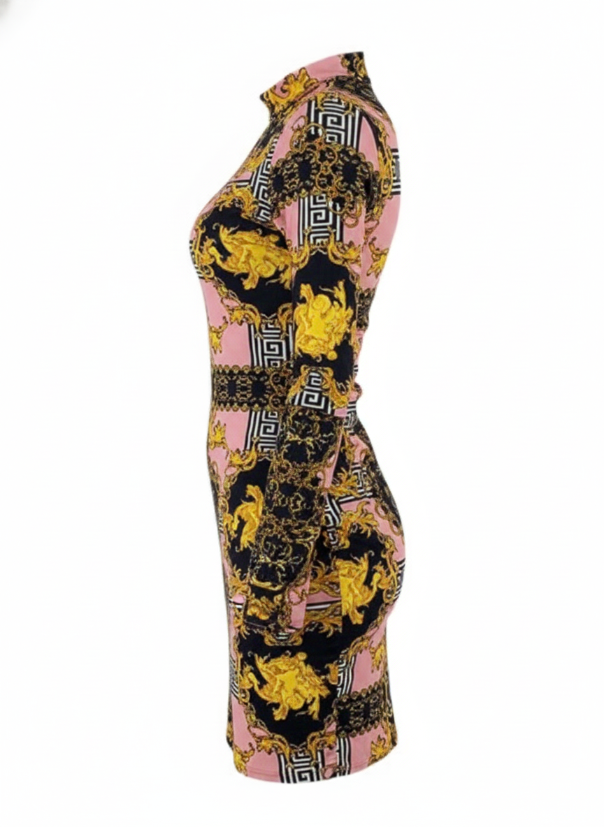 Minivestido buchón de lycra spandex con cuello tortuga y manga larga