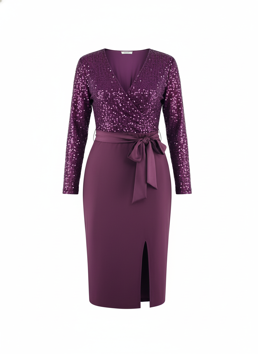 Vestido 3/4 con brillo que enmarca tu cintura y deslumbra al instante