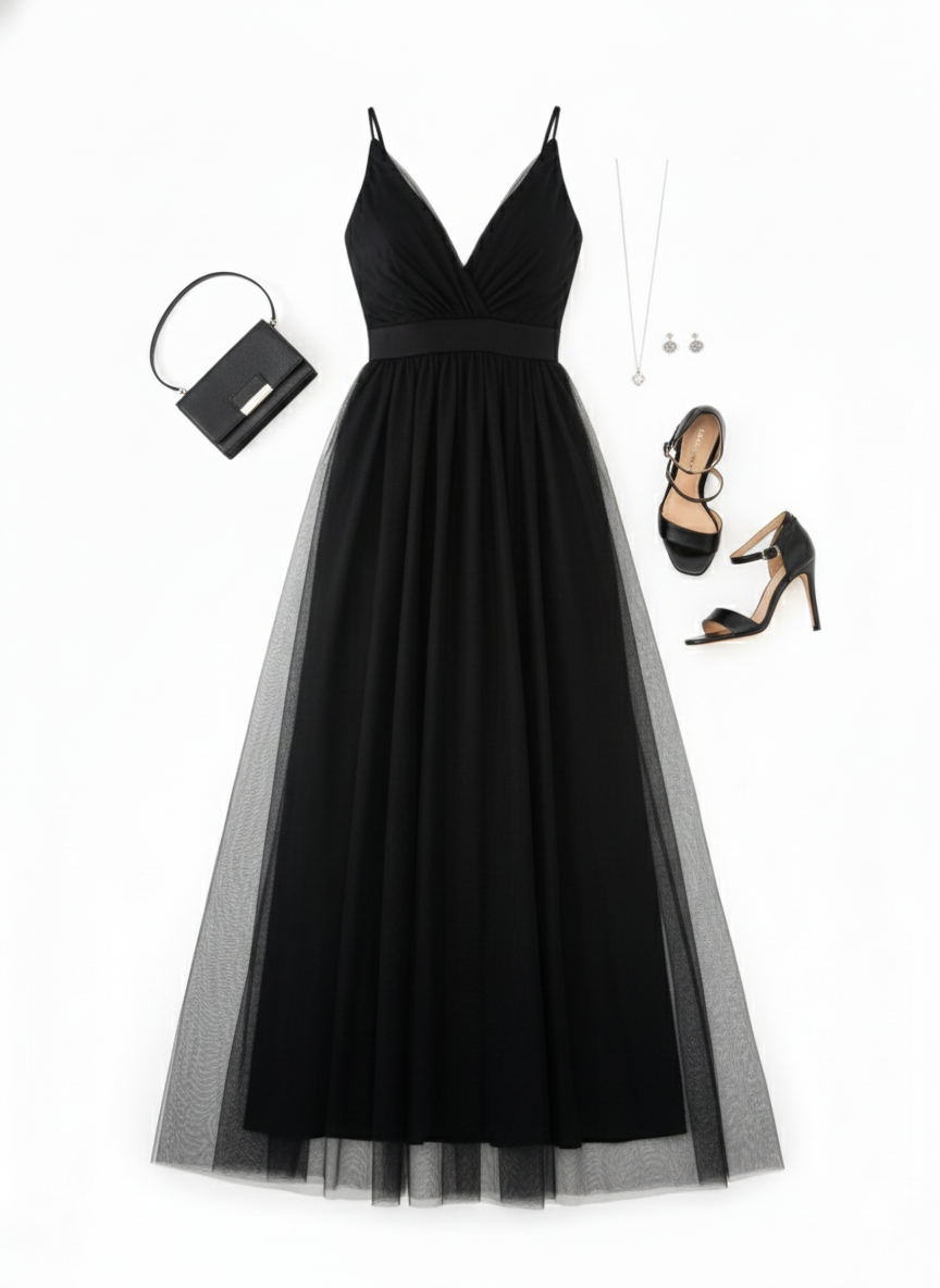 Vestido largo con escote cruzado y abertura que alarga tu figura