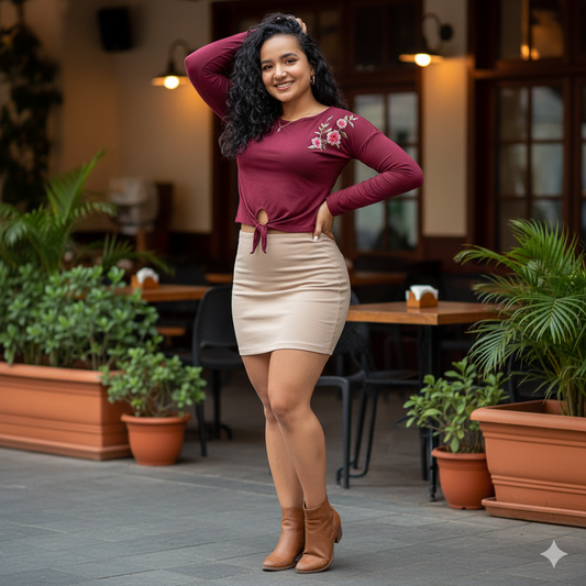 Blusa manga larga con amarre que define tu silueta con elegancia
