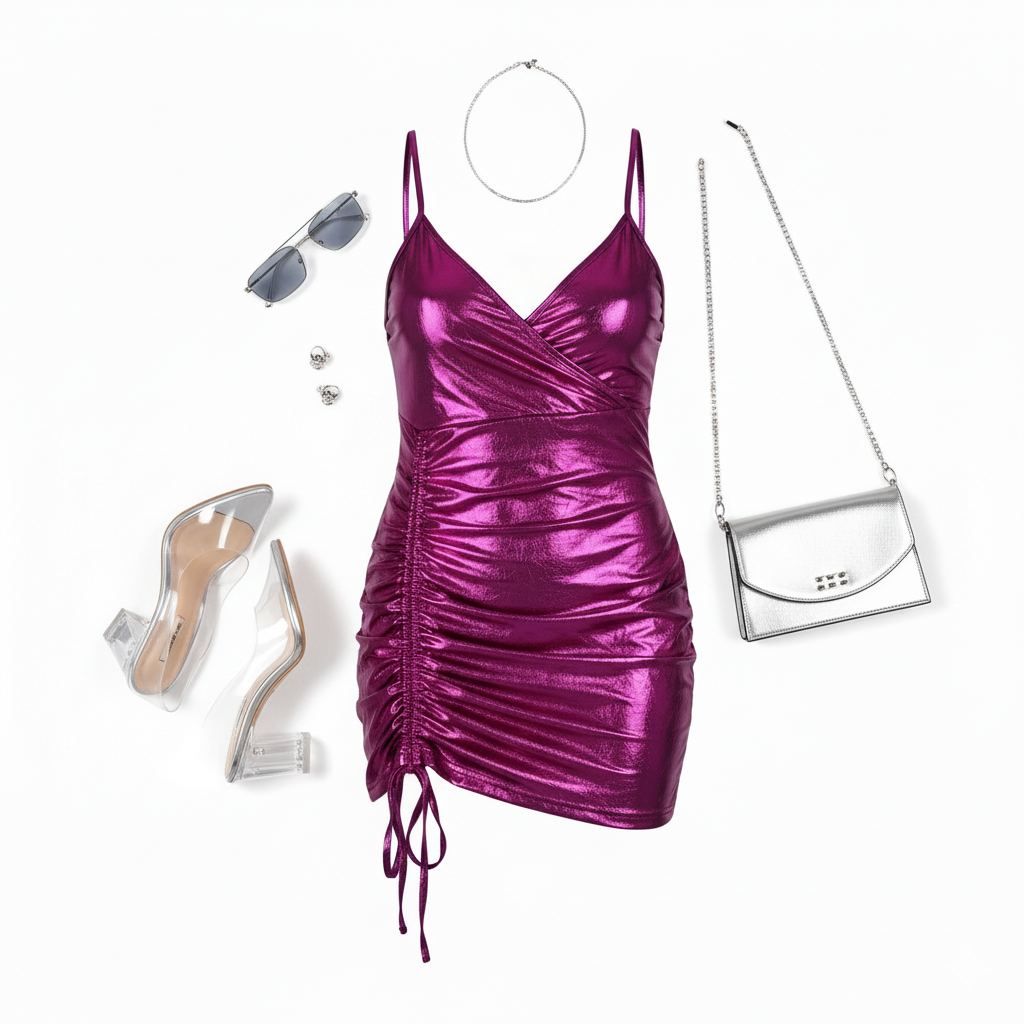 Minivestido metálico con fruncido lateral que potencia tus curvas