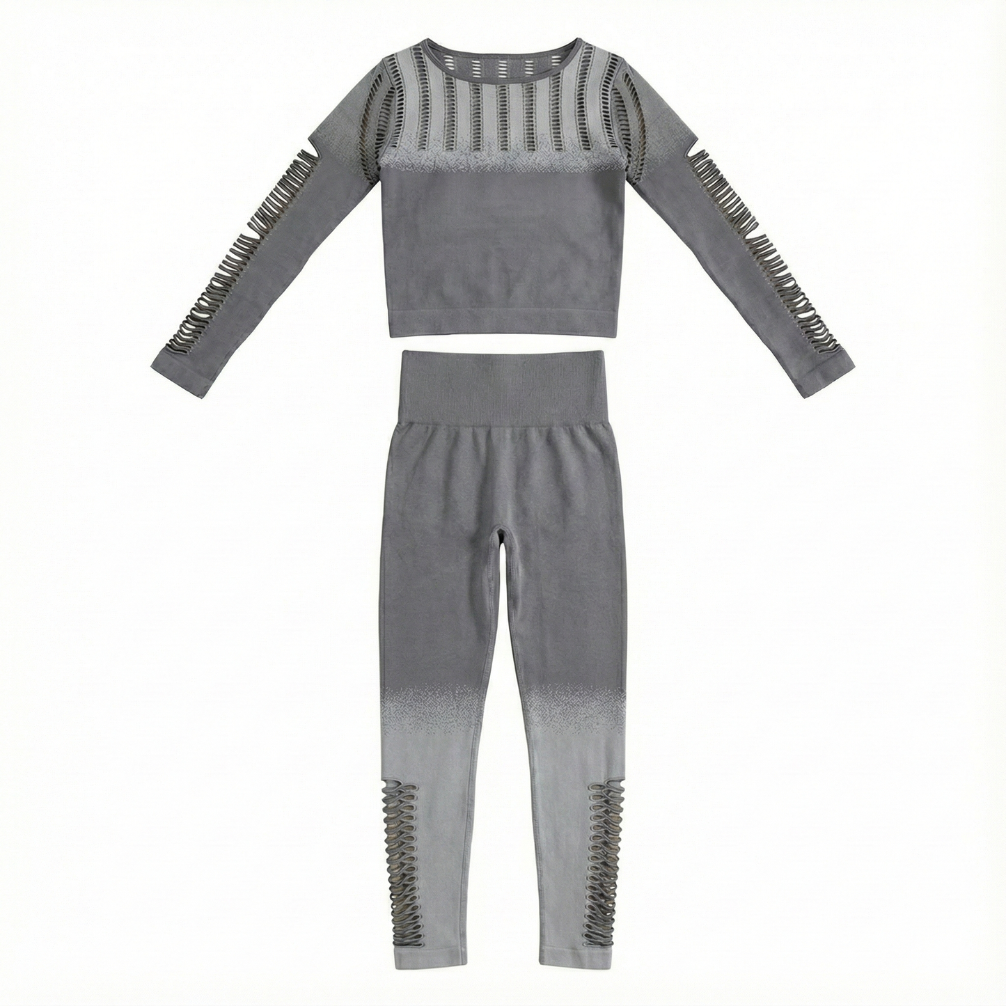 Conjunto deportivo largo con diseño calado y efecto degradado que estiliza tu silueta
