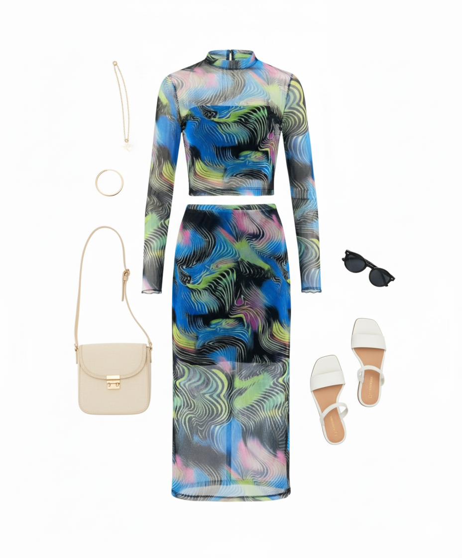 Conjunto con falda translúcida que potencia tu energía creativa