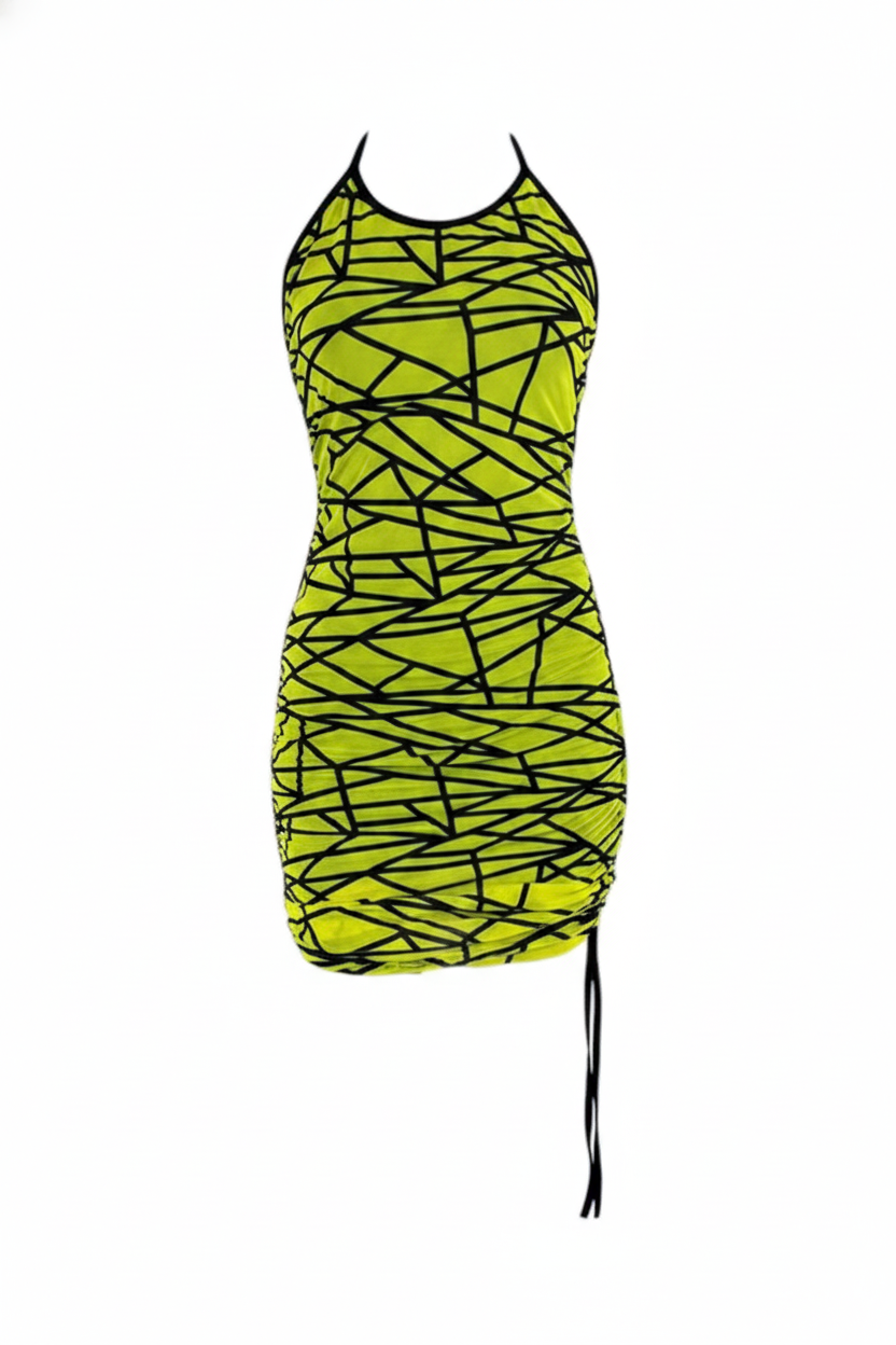 Vestido corto con estampado geométrico que moldea y alarga tu silueta