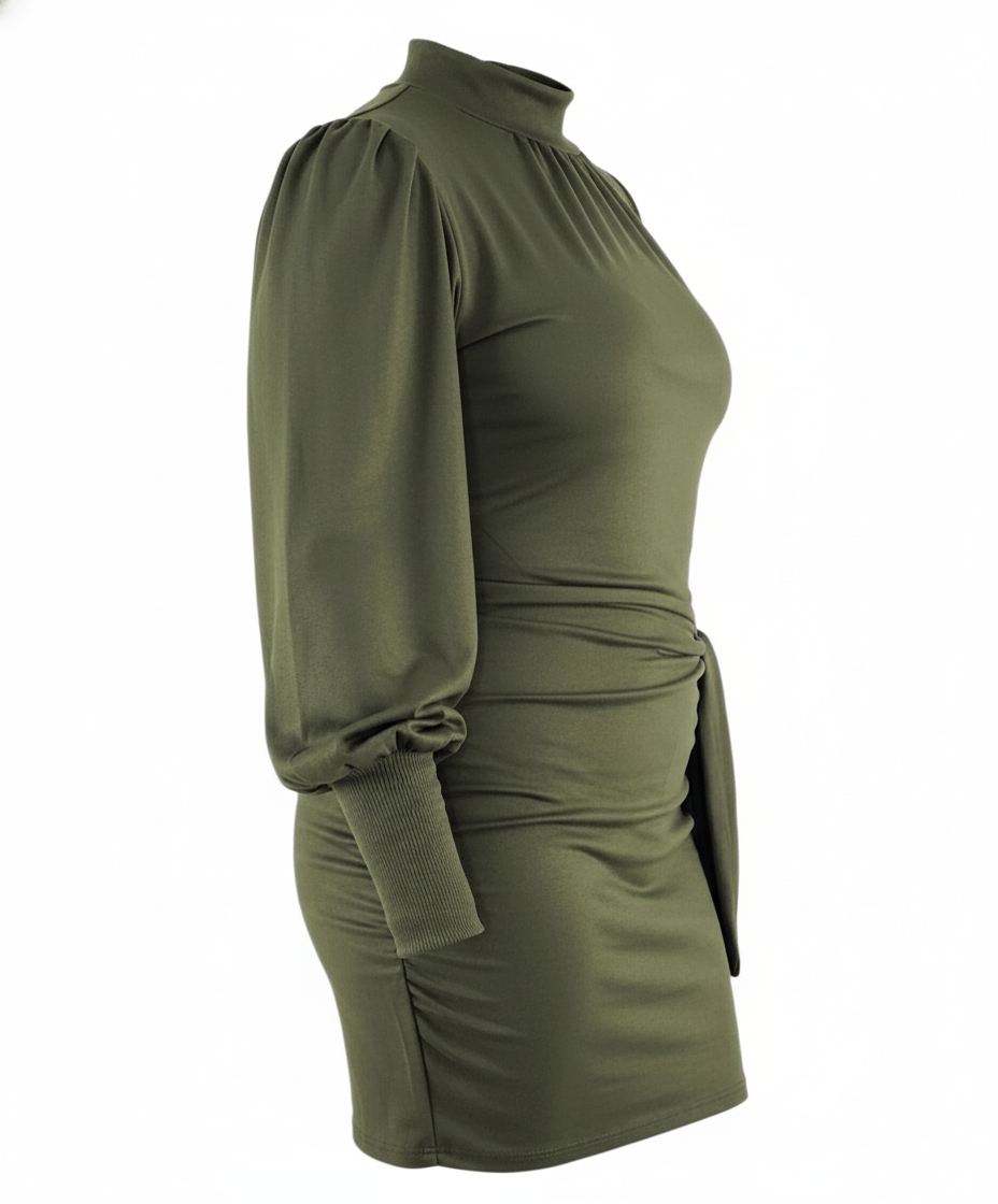 Minivestido manga bombacha que acentúa tu cintura con elegancia casual