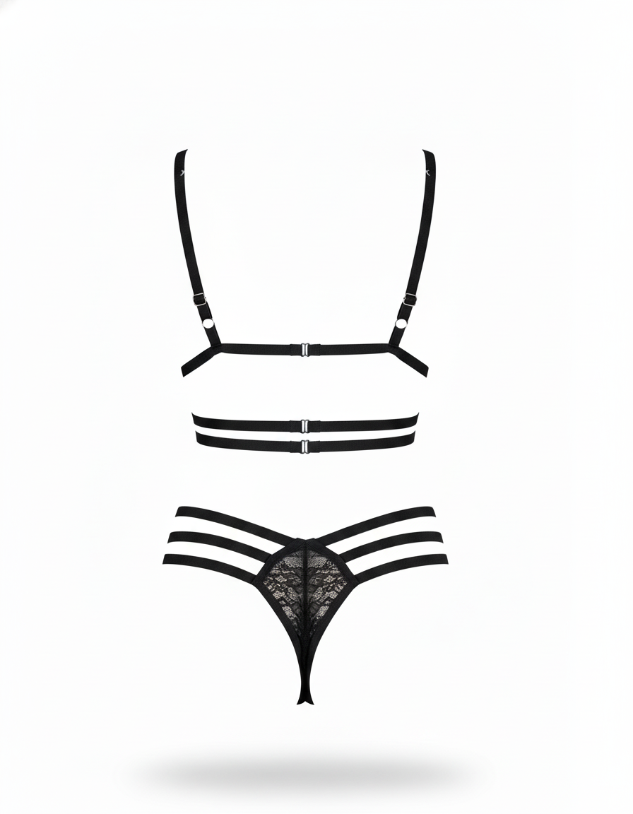 Bikini de encaje con tirantes cruzados que enciende la fantasía