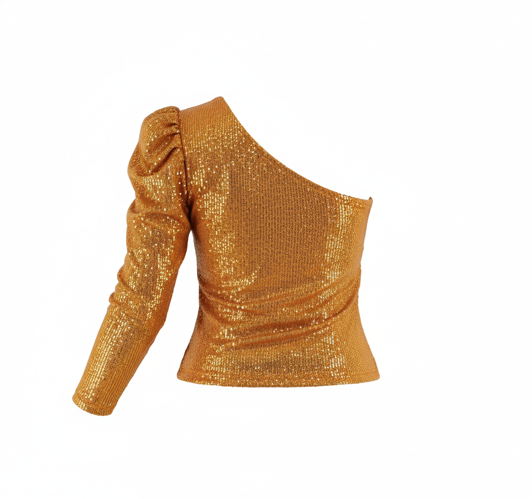 Blusa asimétrica de impacto que define tu figura con glamour brillante