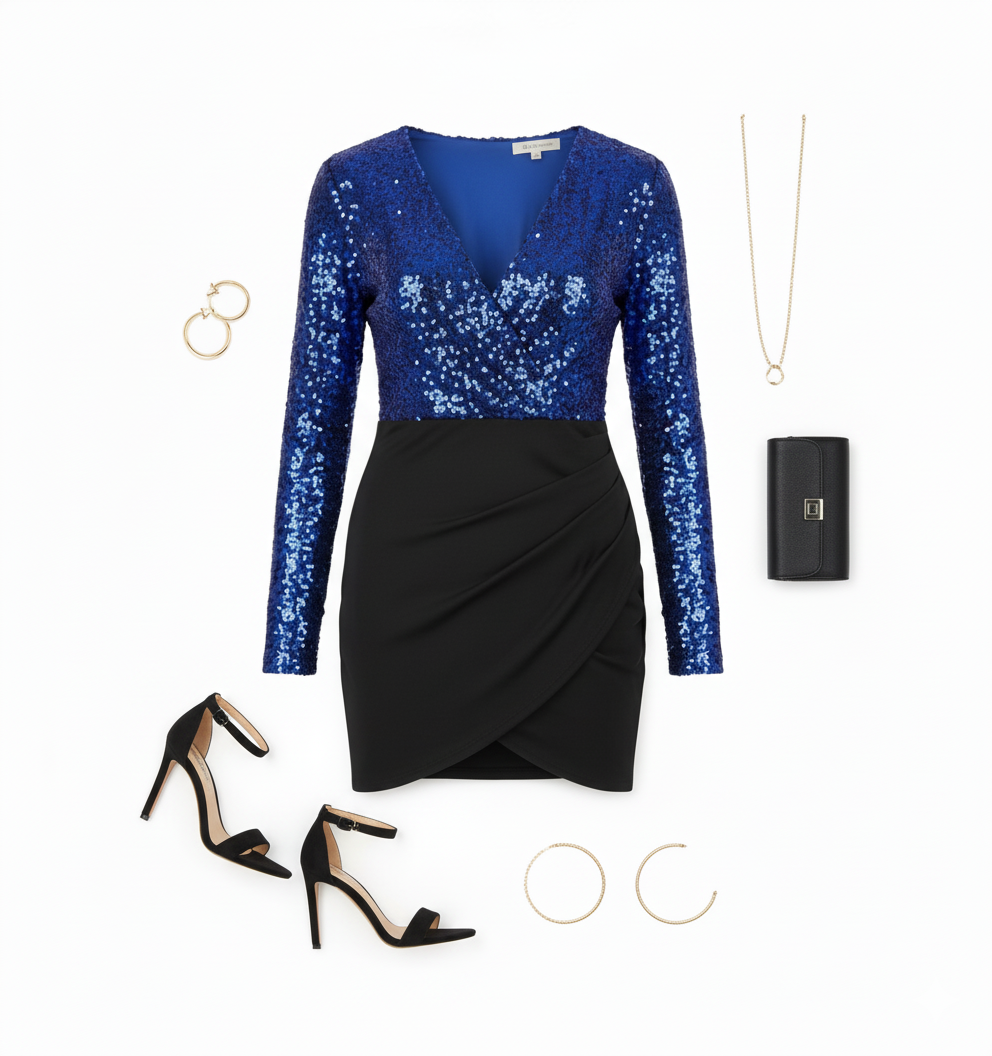 Vestido mini manga larga con brillo que realza tu silueta con elegancia festiva