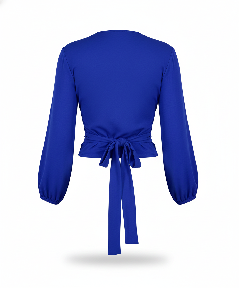 Blusa manga larga cruzada que afina tu cintura con elegancia visual