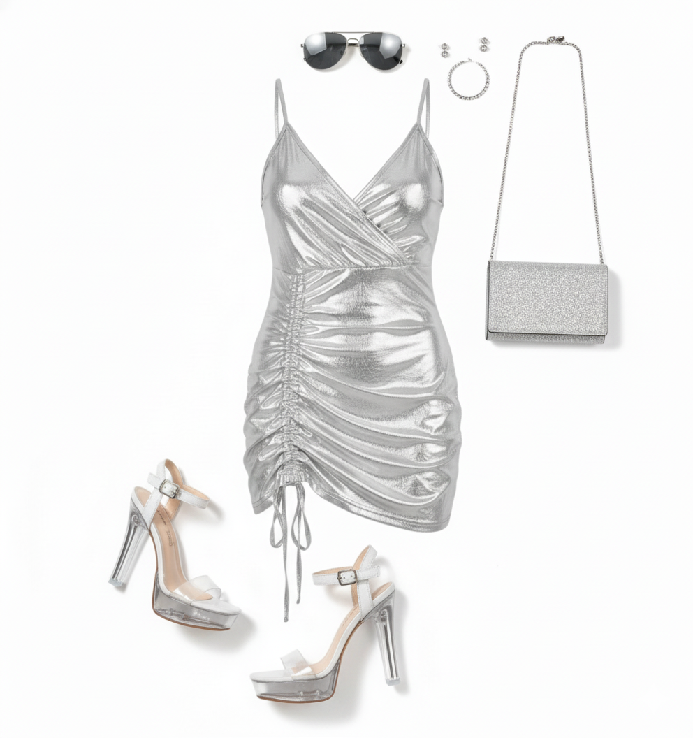 Minivestido metálico con fruncido lateral que potencia tus curvas