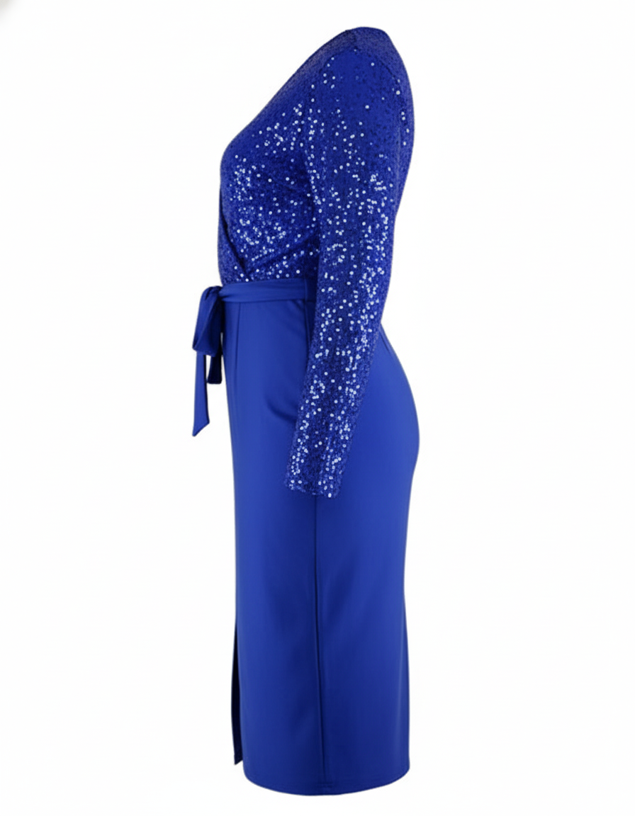 Vestido 3/4 con brillo que enmarca tu cintura y deslumbra al instante
