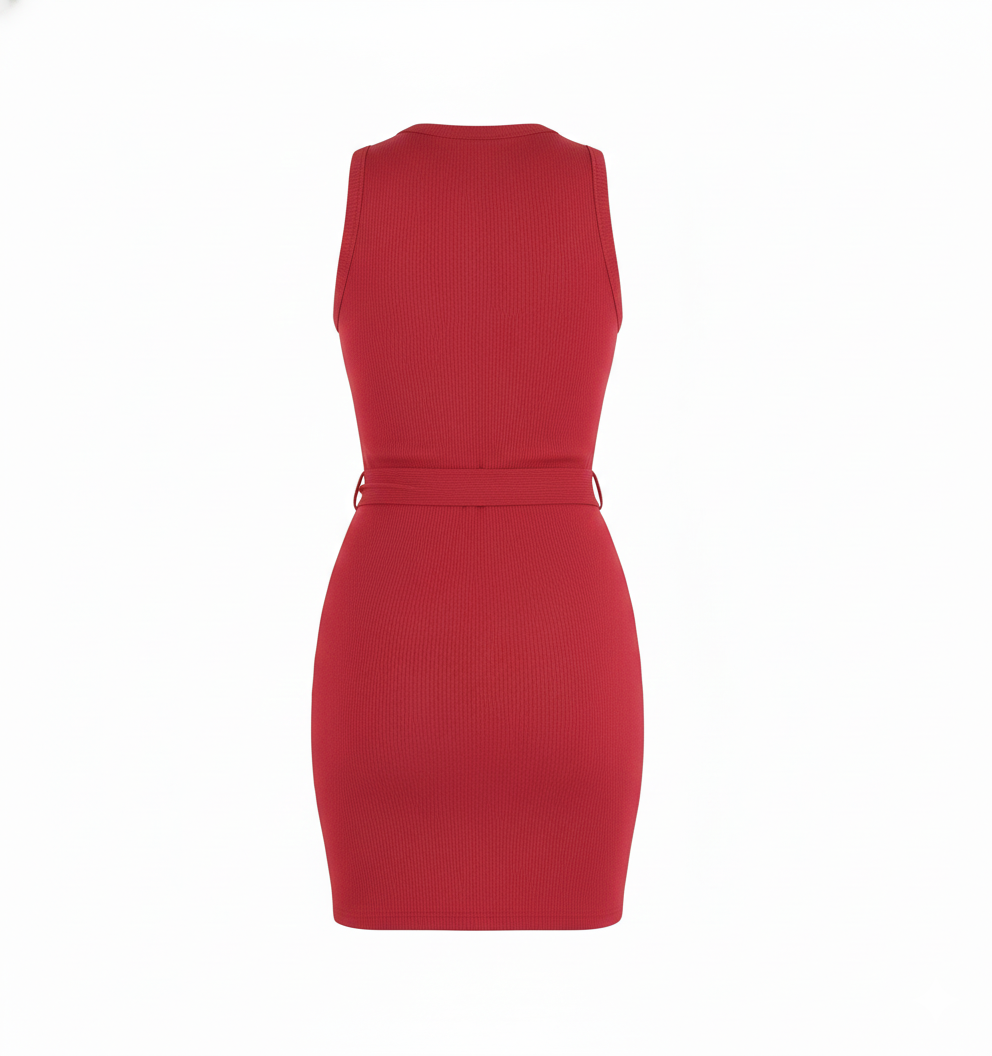 Minivestido sin mangas con amarre que realza tu cintura al instante